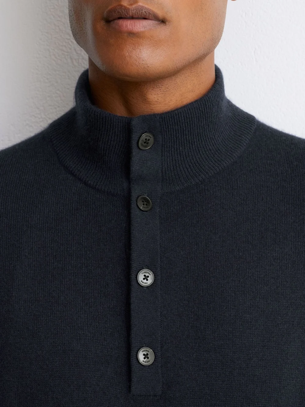 Reiss Navy Cashmere Funnel-neck Jumper, view 3