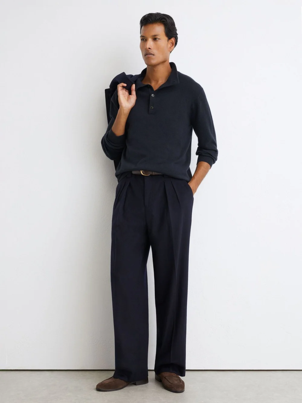 Reiss Navy Cashmere Funnel-neck Jumper, view 4