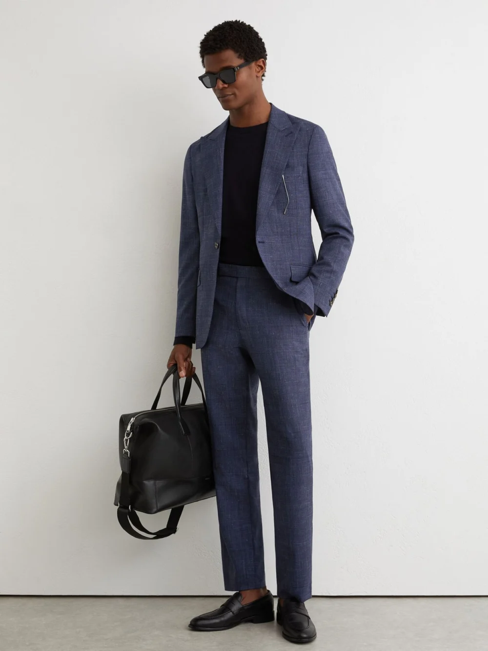 Reiss Navy Classic Fit Wool-blend Check Suit Trousers