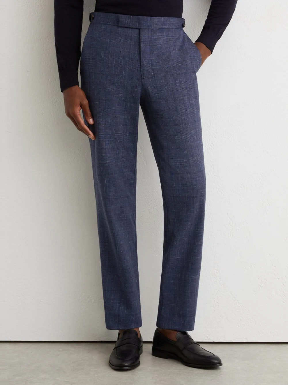 Reiss Navy Classic Fit Wool-blend Check Suit Trousers, view 3