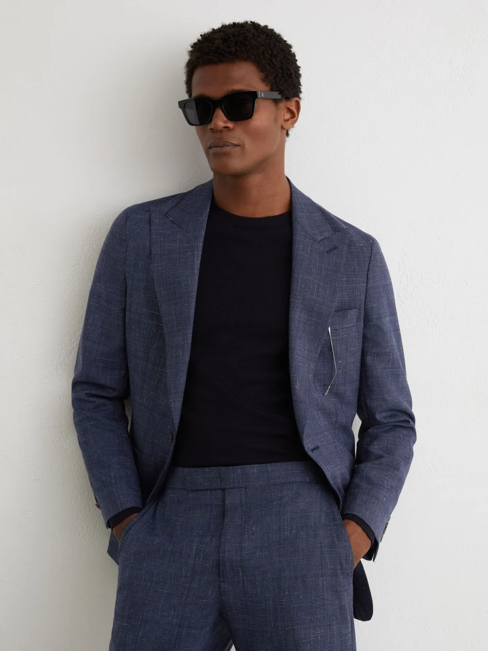 Reiss Navy Classic Fit Wool-blend Check Suit Trousers, view 4
