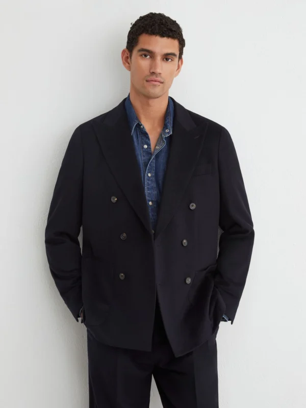 Reiss Navy Classic Fit Wool-blend Flannel Double-breasted Blazer