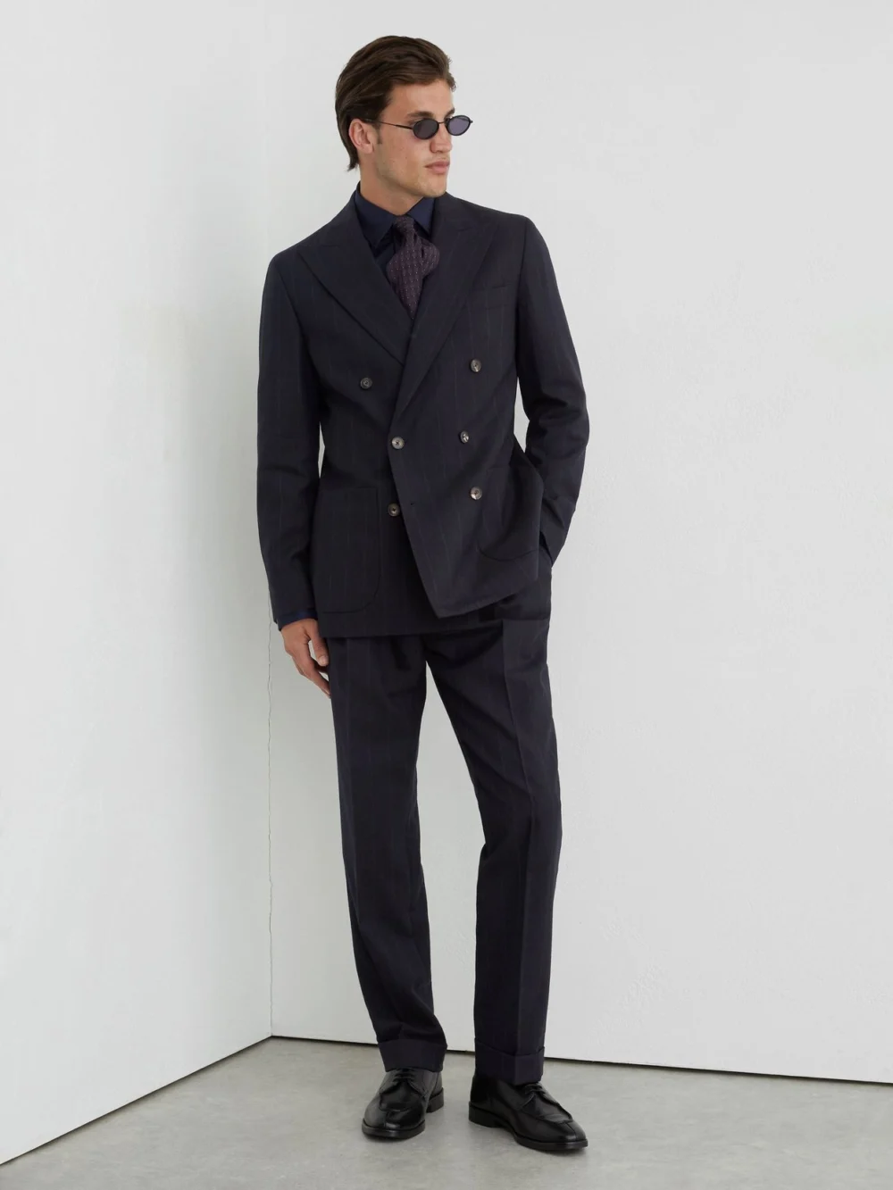Reiss Navy Classic Fit Wool Pinstripe Suit Trousers, view 3