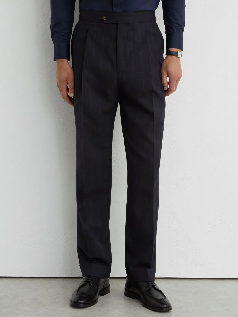 Reiss Navy Classic Fit Wool Pinstripe Suit Trousers, view 4
