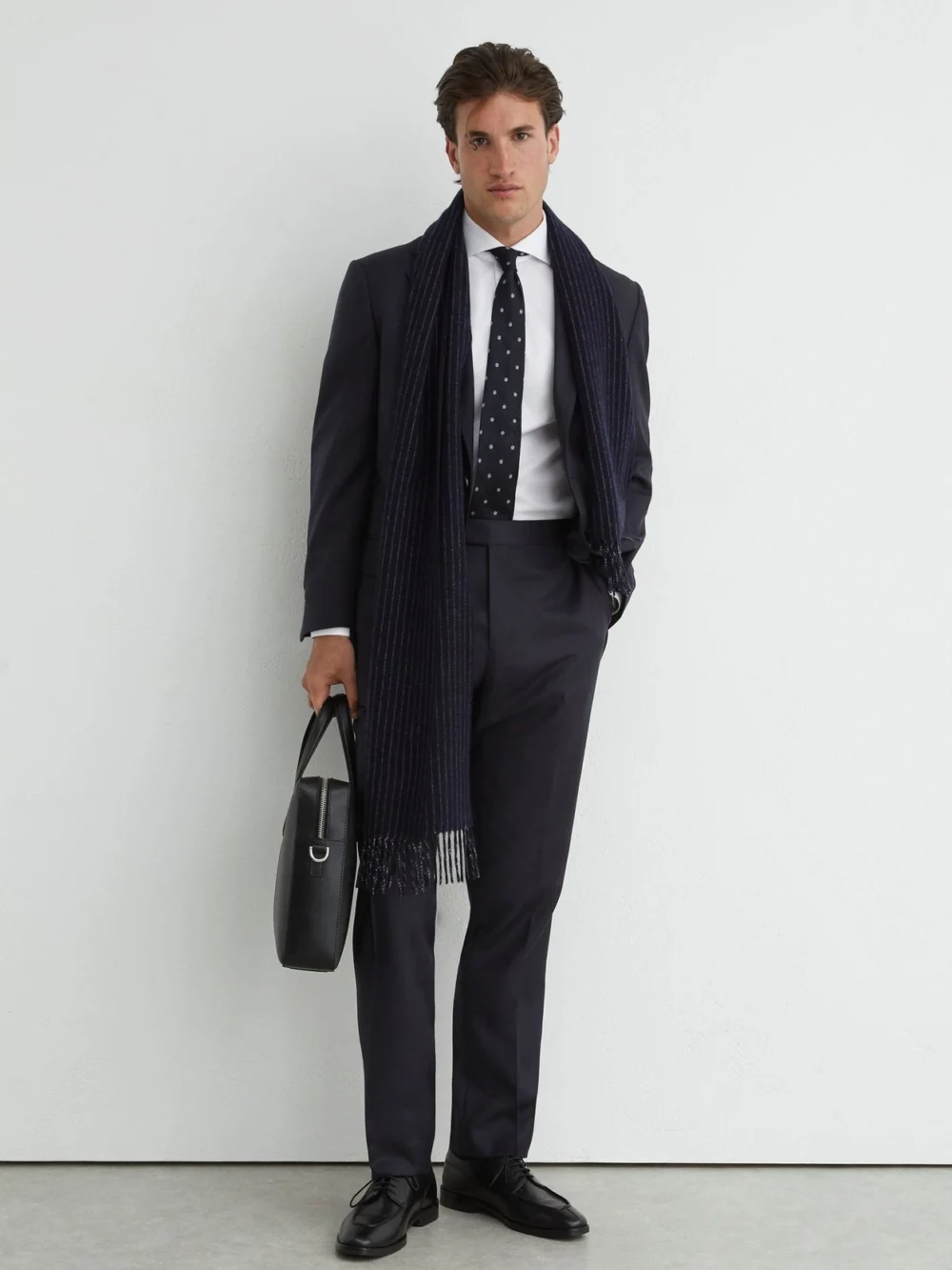 Reiss Navy Classic Fit Wool Shadow-stripe Suit Trousers