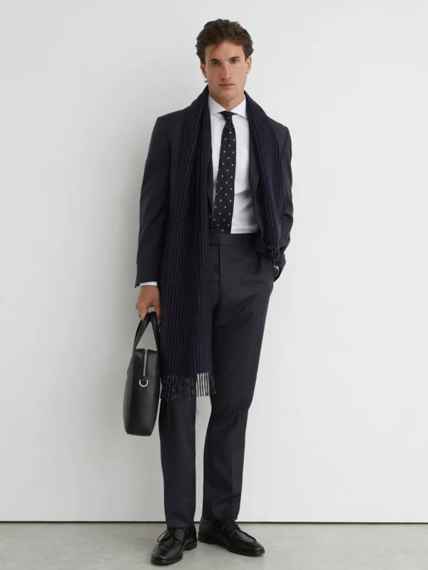 Reiss Navy Classic Fit Wool Shadow-stripe Suit Trousers