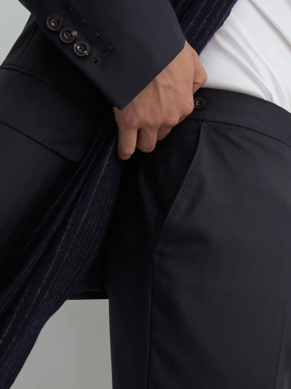 Reiss Navy Classic Fit Wool Shadow-stripe Suit Trousers, view 4