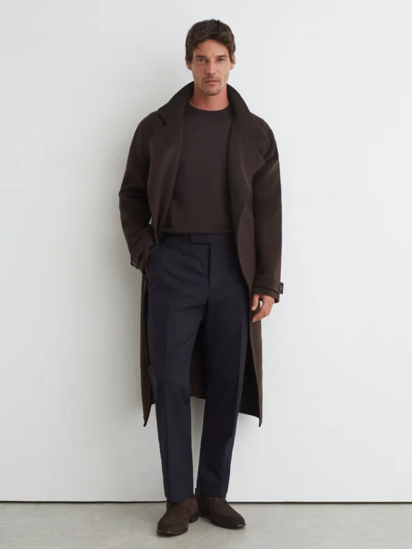 Reiss Navy Classic Fit Wool Side-adjuster Suit Trousers