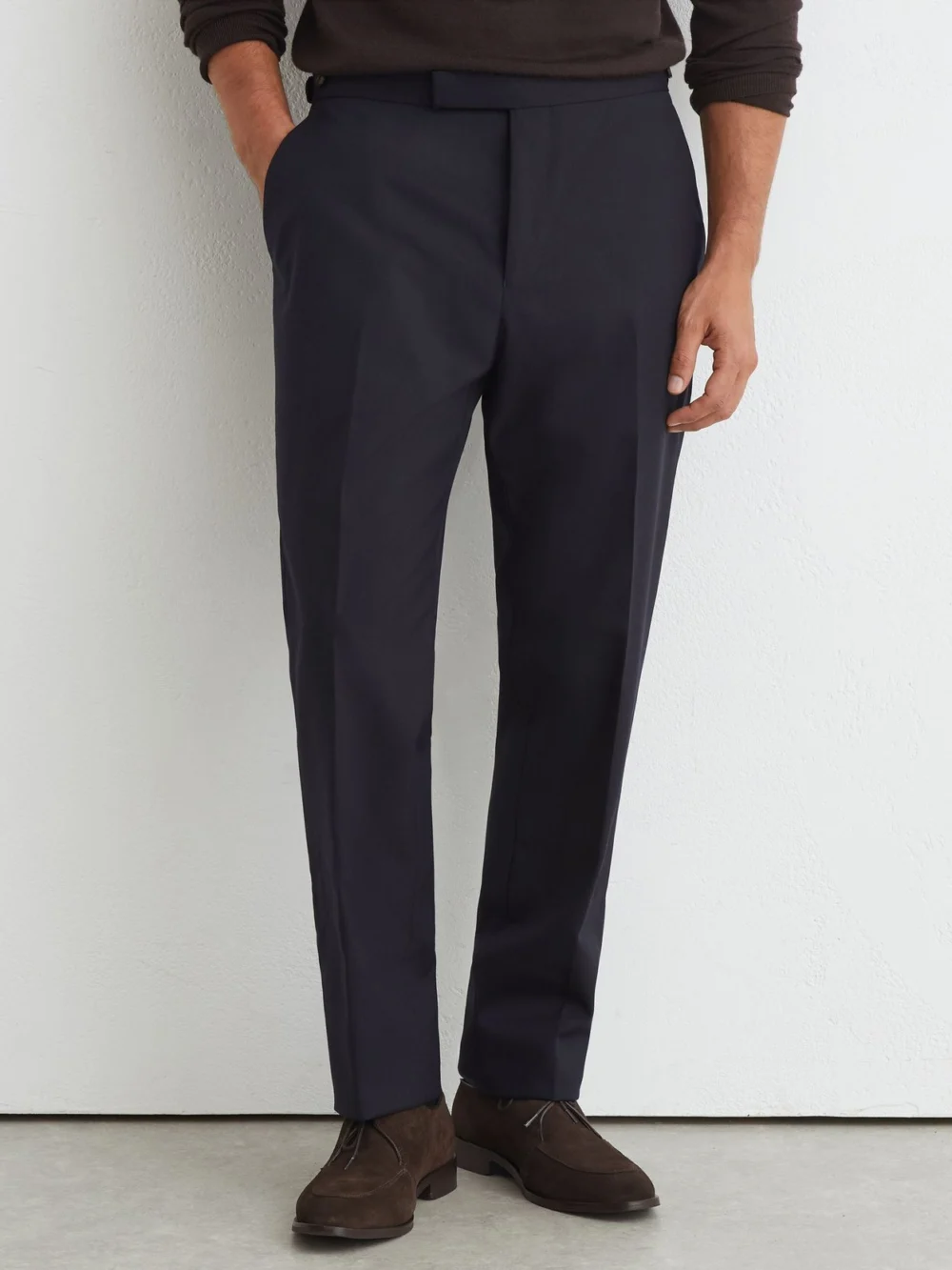 Reiss Navy Classic Fit Wool Side-adjuster Suit Trousers, view 3