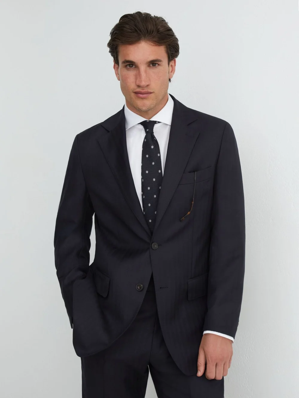 Reiss Navy Classic Fit Wool Single-breasted Shadow-stripe Suit Blazer