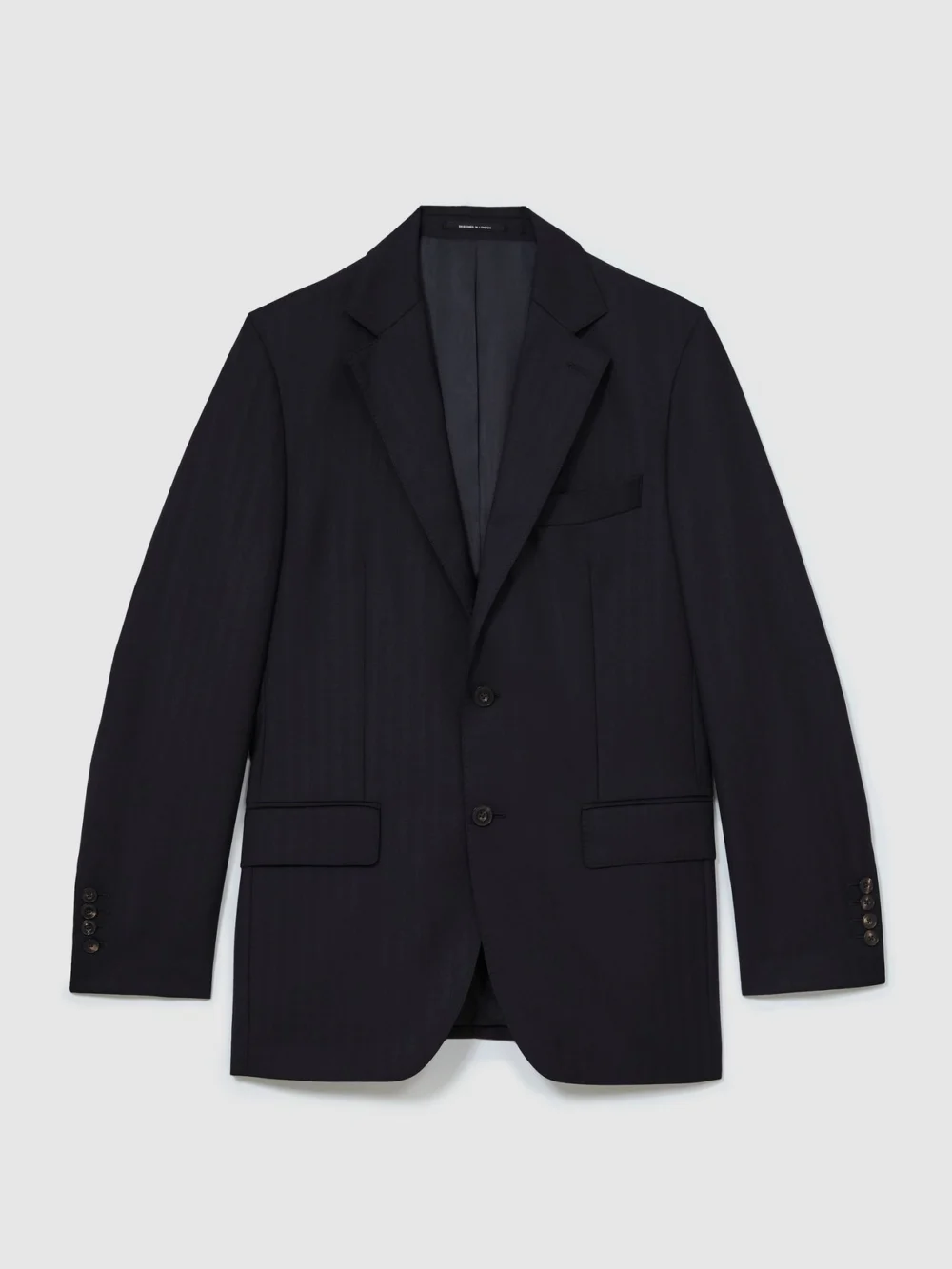 Reiss Navy Classic Fit Wool Single-breasted Shadow-stripe Suit Blazer, view 3
