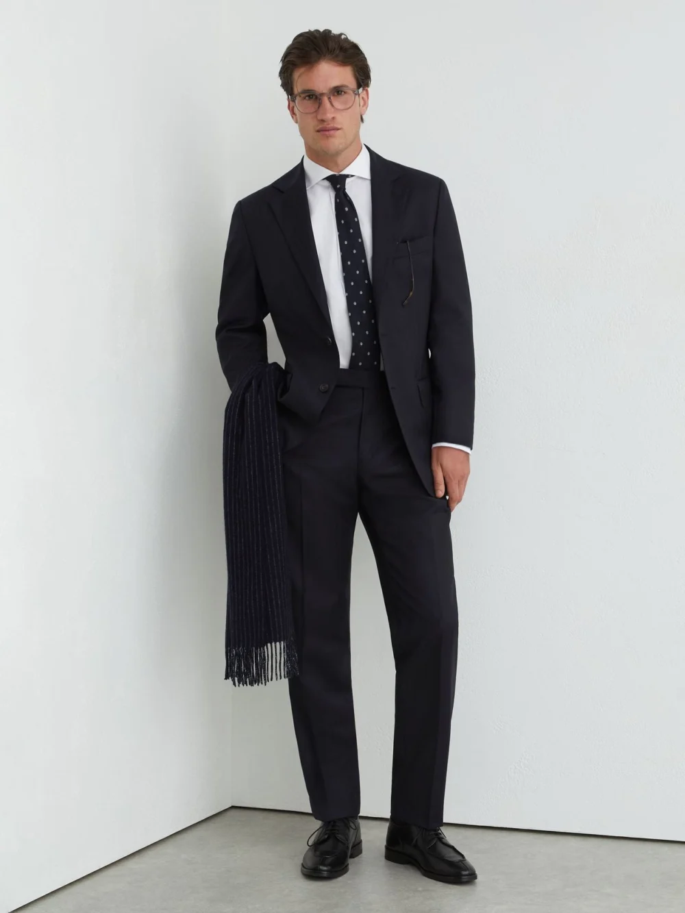 Reiss Navy Classic Fit Wool Single-breasted Shadow-stripe Suit Blazer, view 4