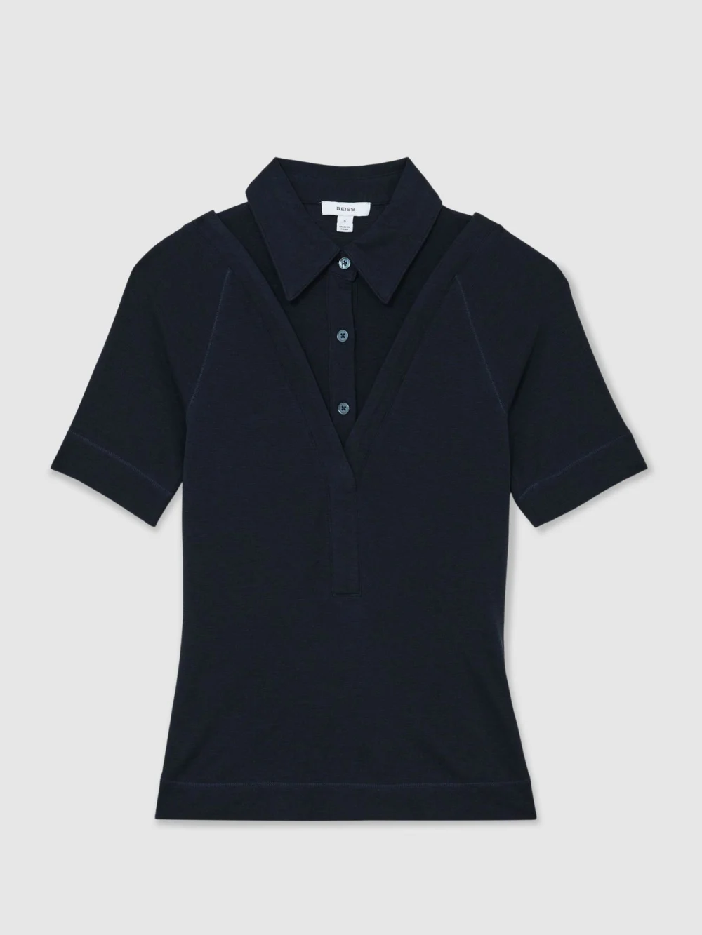 Reiss Navy Collar-insert Jersey-knit Top with Wool, view 2