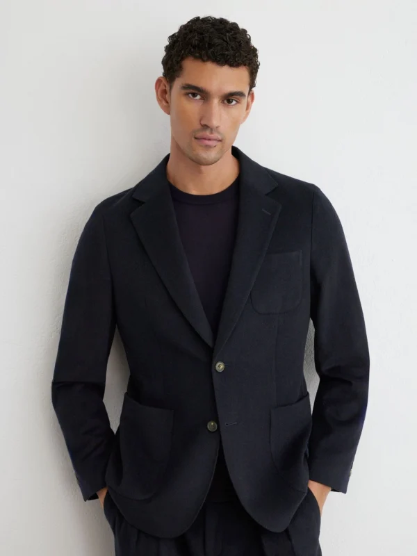 Reiss Navy Collin Tailored Fit Wool-blend Flannel Single-breasted Suit Blazer