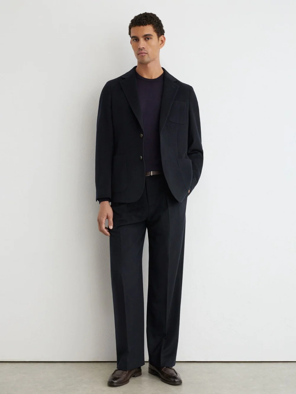 Reiss Navy Collin Tailored Fit Wool-blend Flannel Single-breasted Suit Blazer, view 3
