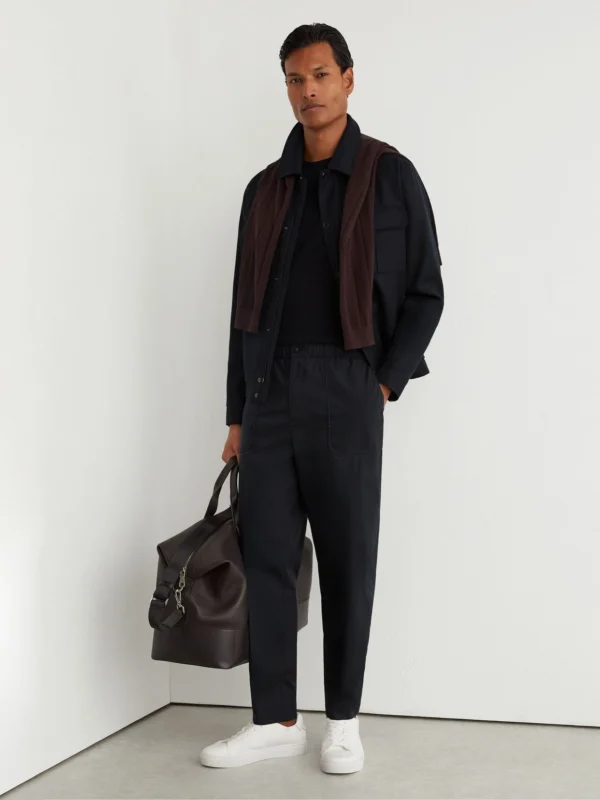Reiss Navy Cotton-blend Lightweight Tapered Trousers