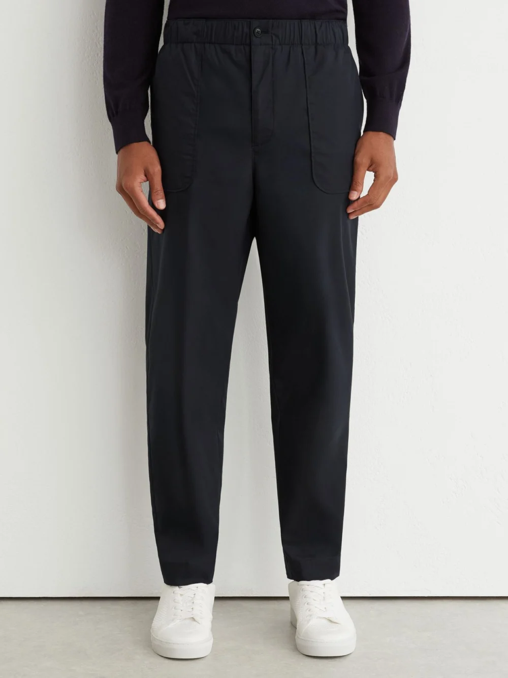 Reiss Navy Cotton-blend Lightweight Tapered Trousers, view 3
