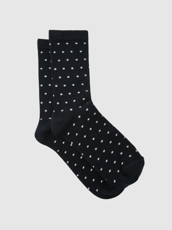 Reiss Navy Cotton-blend Polka-dot Socks