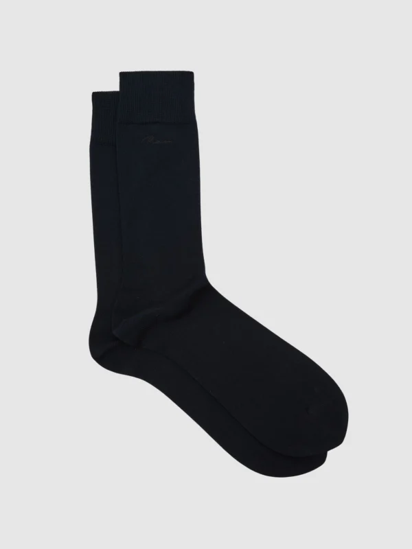 Reiss Navy Cotton-blend Script-logo Socks