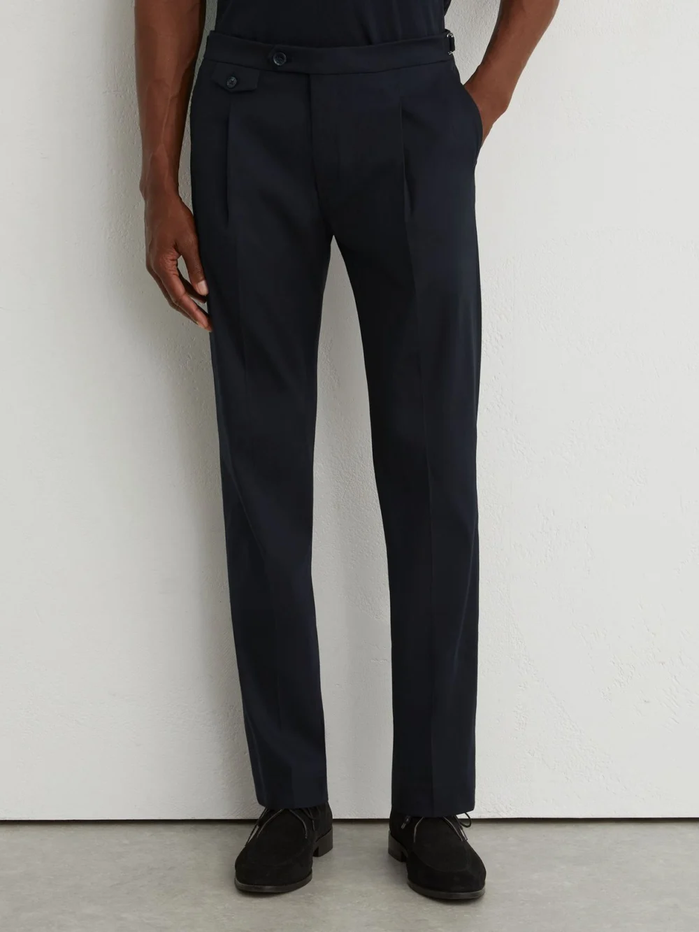 Reiss Navy Cotton-blend Side-adjuster Trousers Tailored-fit, view 3
