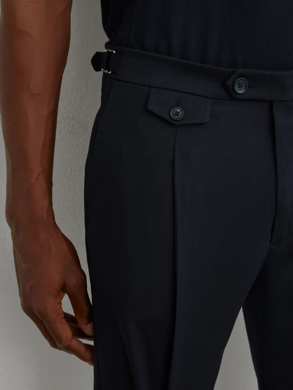 Reiss Navy Cotton-blend Side-adjuster Trousers Tailored-fit, view 4