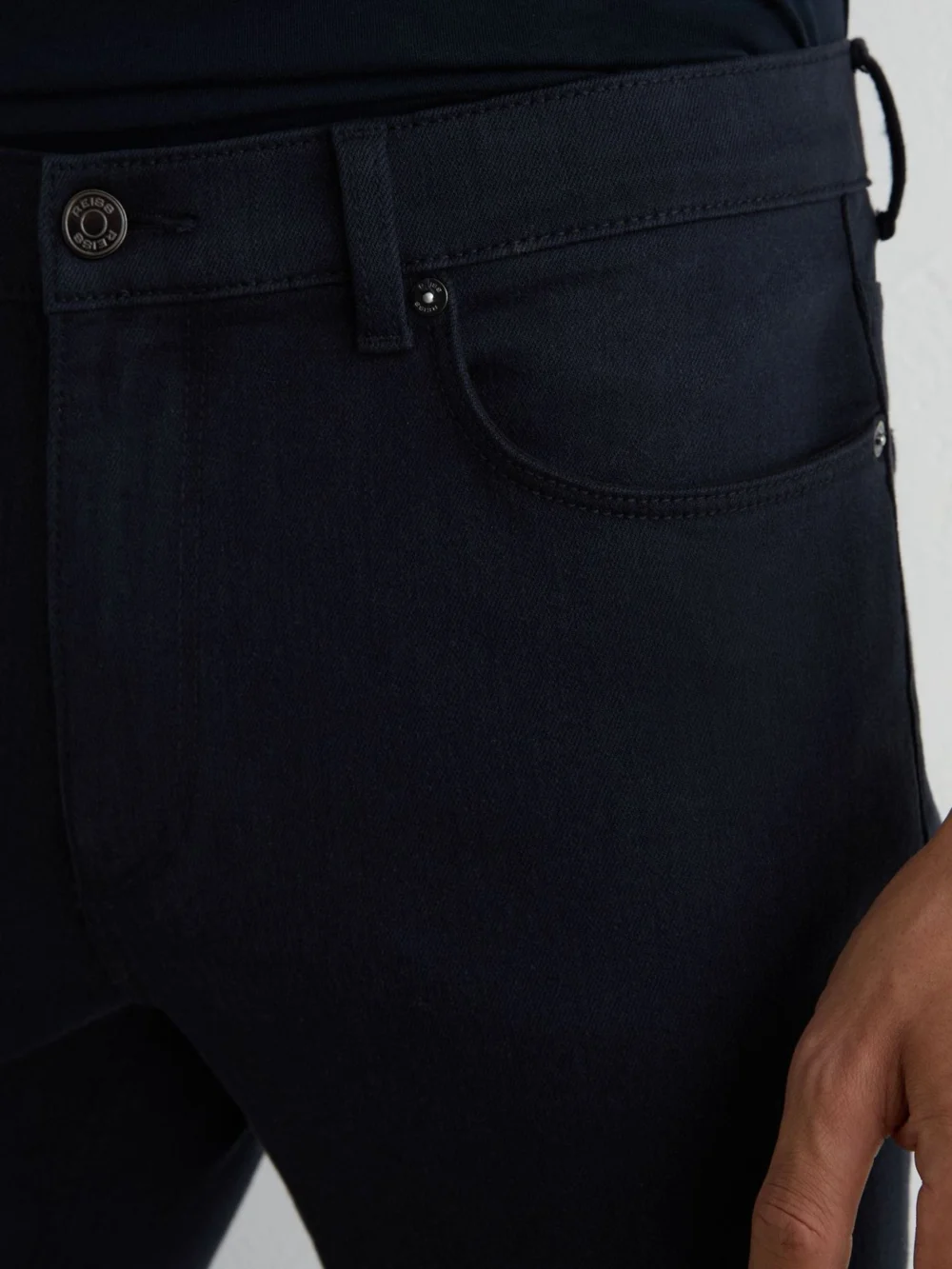 Reiss Navy Cotton-blend Slim-fit Jeans, view 4
