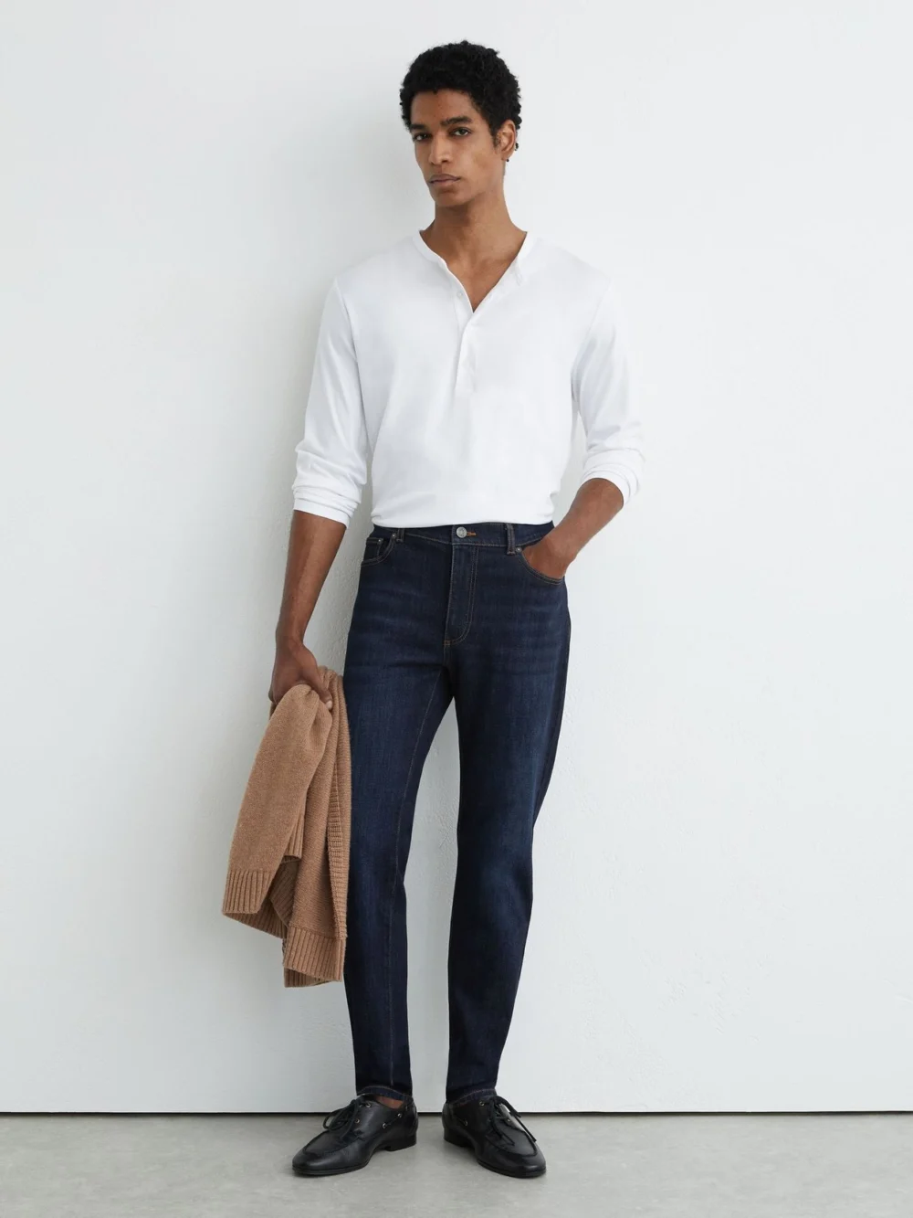 Reiss Navy Cotton-blend Slim-fit Jeans, view 5