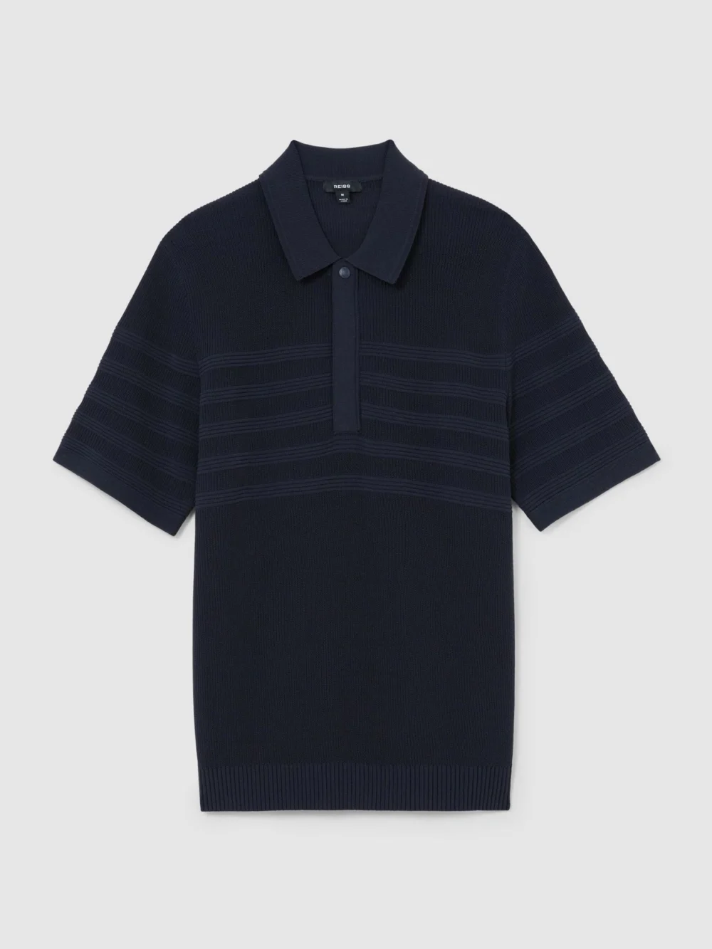 Reiss Navy Cotton-blend Textured-knit Half-zip Polo Shirt, view 2