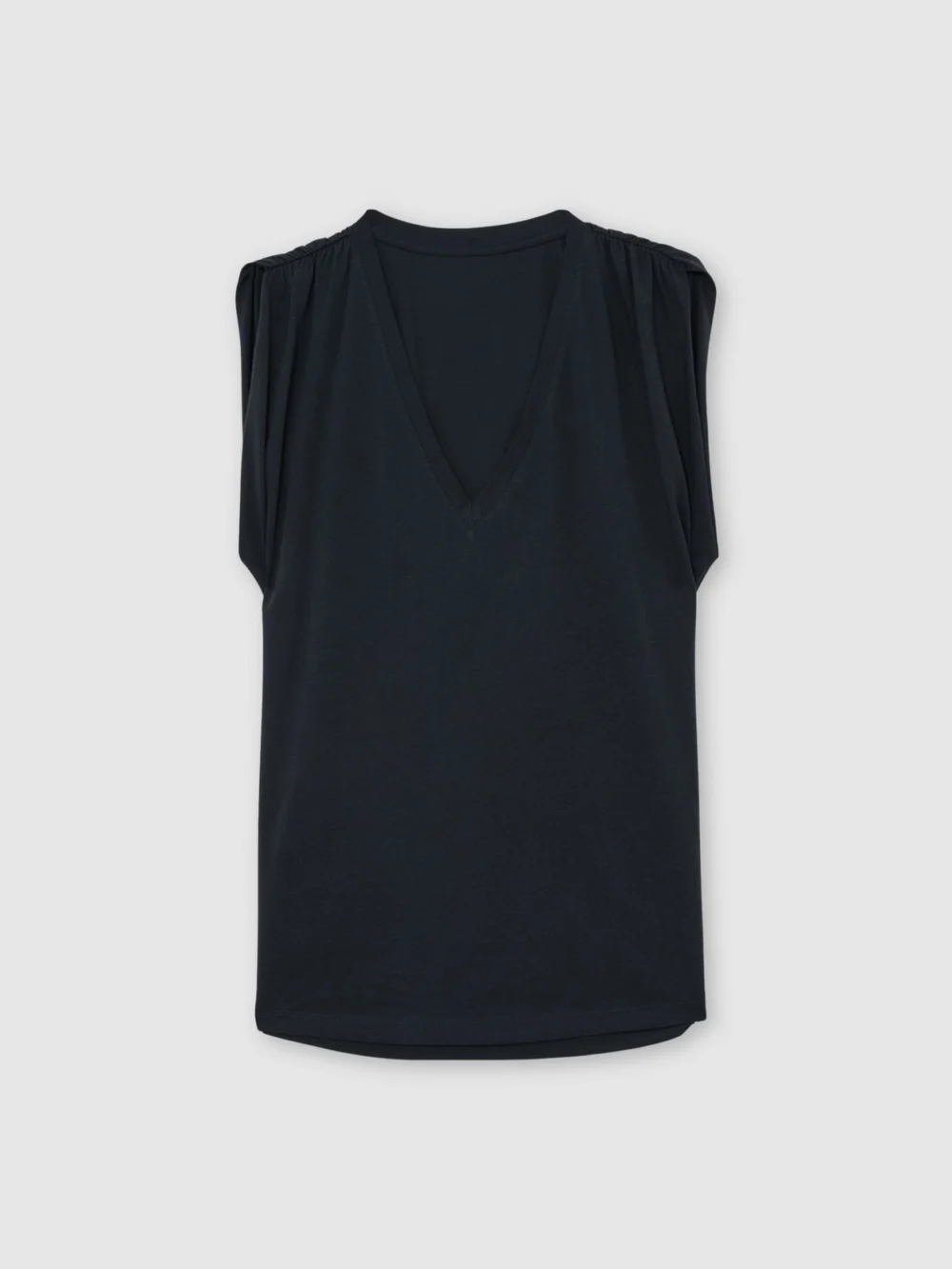 Reiss Navy Cotton Gathered-detail V-neck Vest, view 2