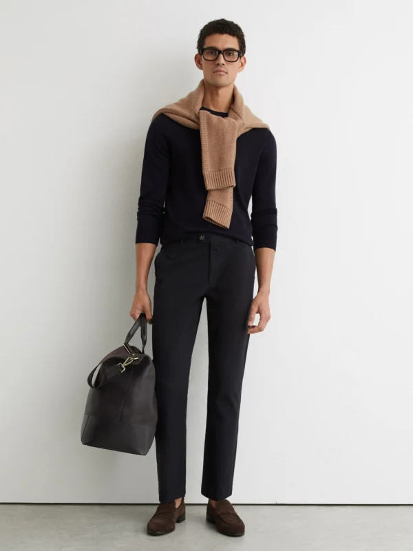 Reiss Navy Cotton Piqué Chino Trousers