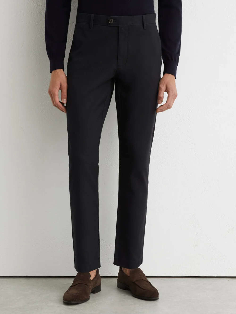 Reiss Navy Cotton Piqué Chino Trousers, view 3