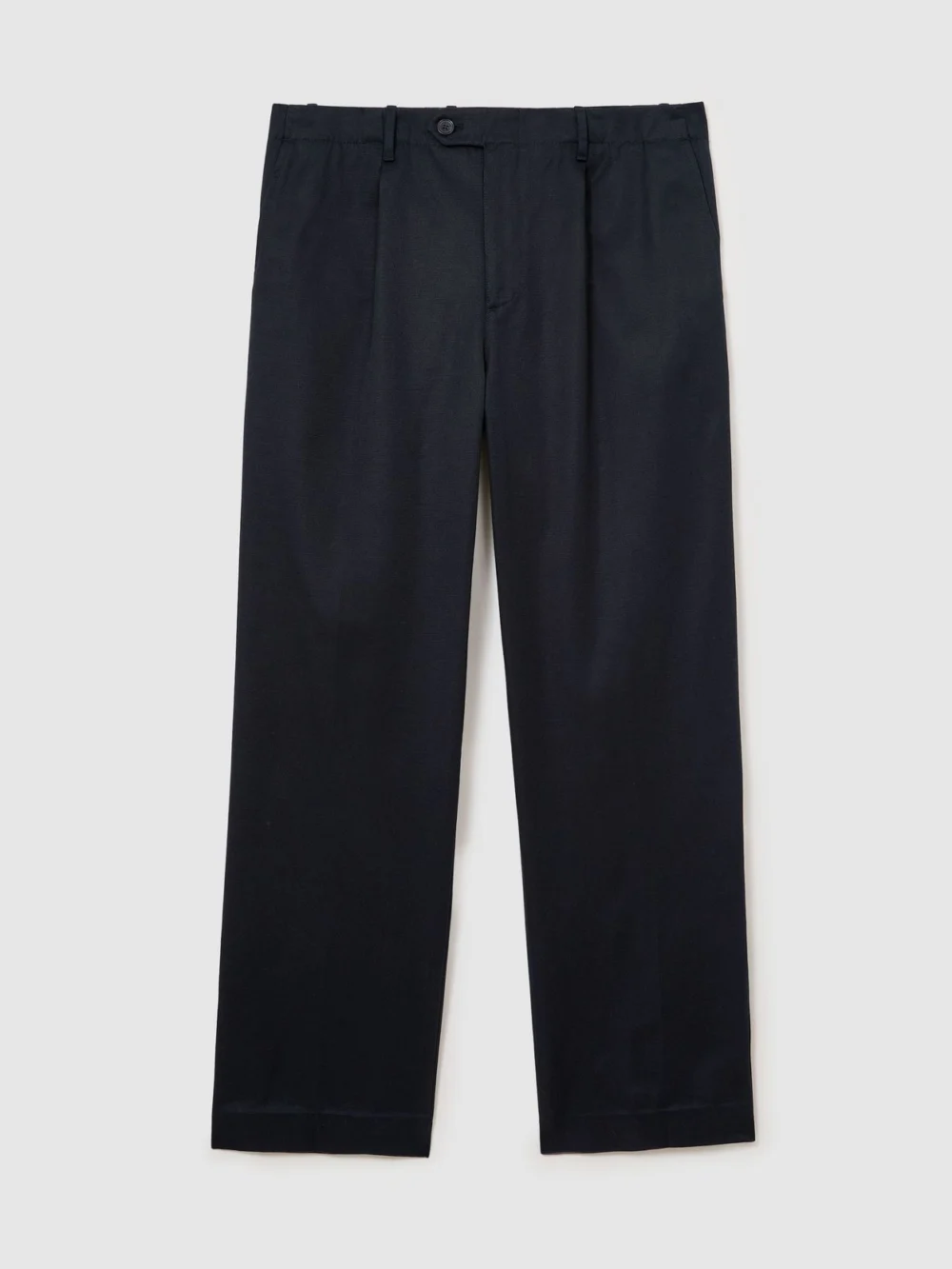Reiss Navy Cotton Slub Pleated Relaxed-fit Trousers, view 2