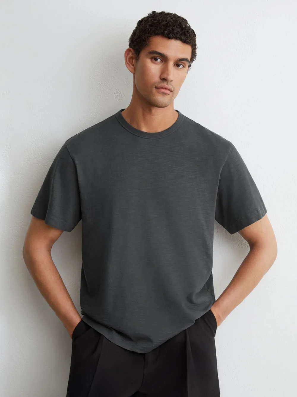 Reiss Navy Cotton Slub Relaxed-fit T-shirt
