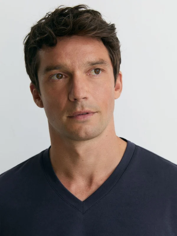 Reiss Navy Cotton V-neck Relaxed-fit T-shirt