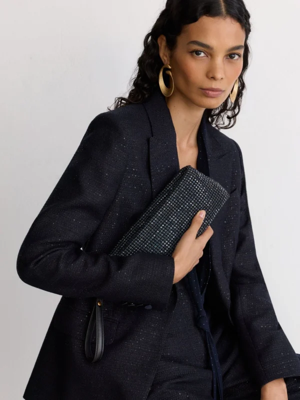 Reiss Navy Crystal Embellished Pouch Clutch Bag,