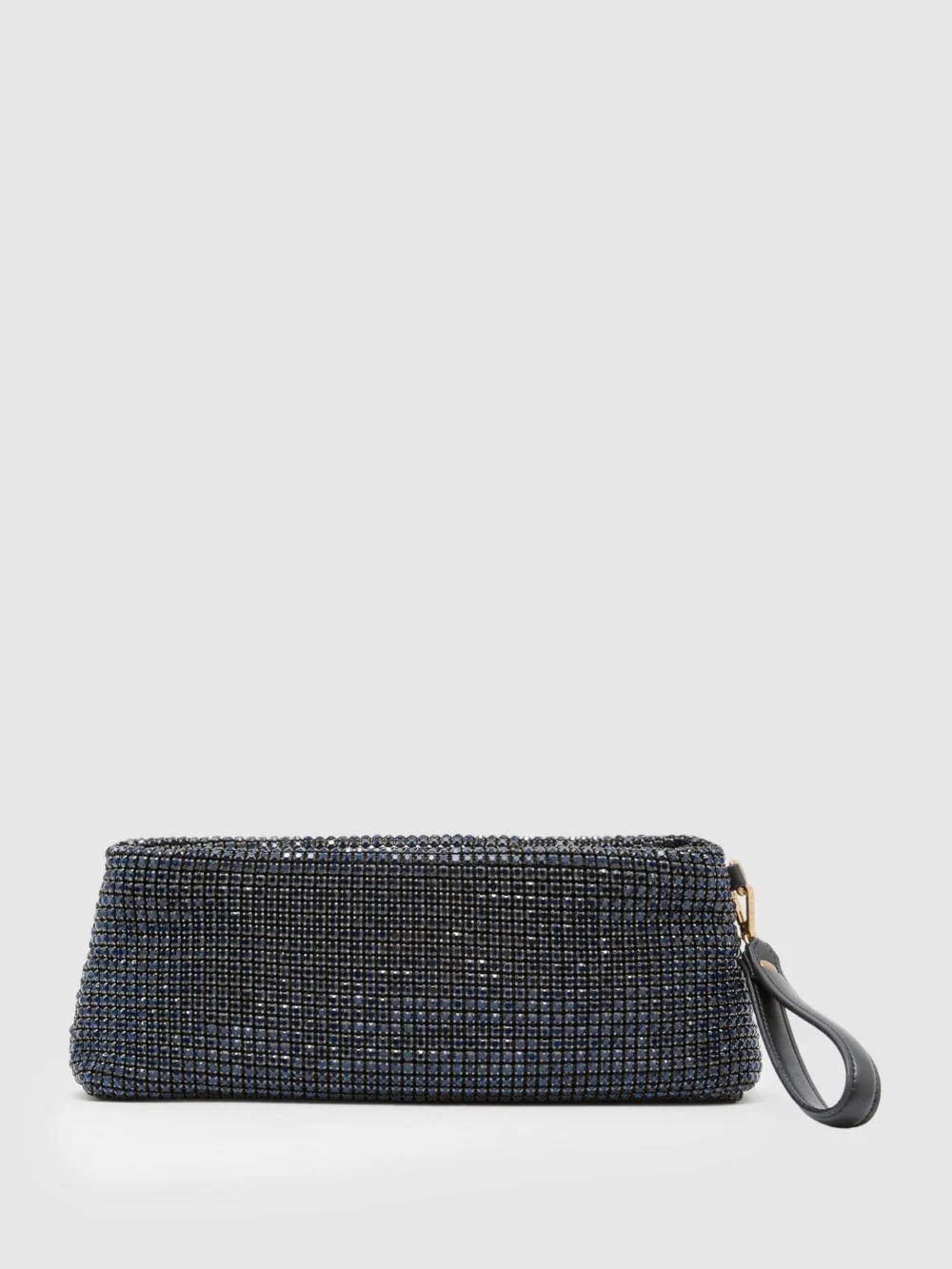 Reiss Navy Crystal Embellished Pouch Clutch Bag,, view 2
