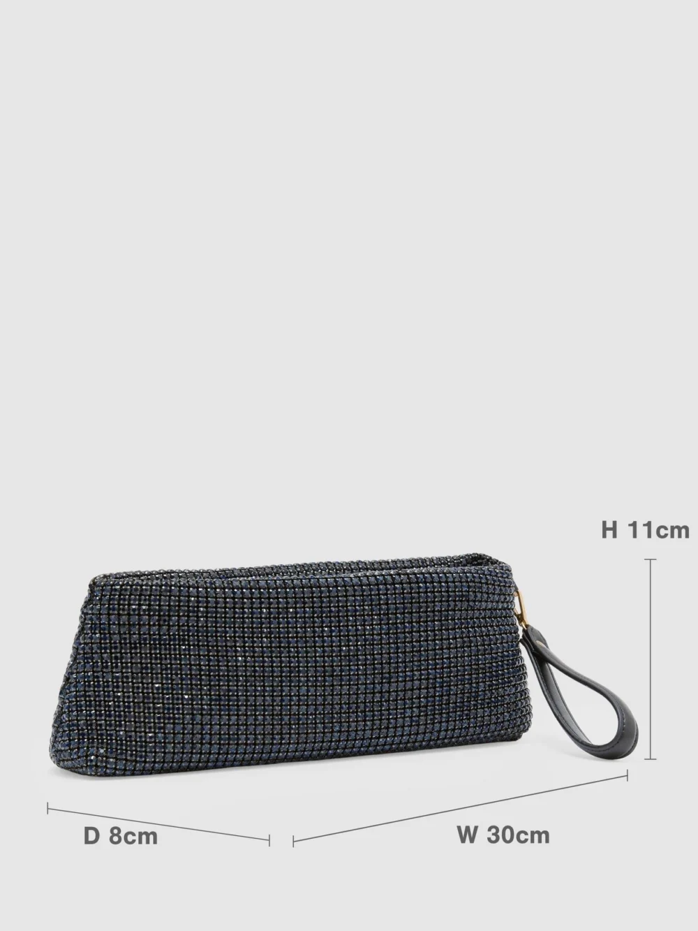 Reiss Navy Crystal Embellished Pouch Clutch Bag,, view 3
