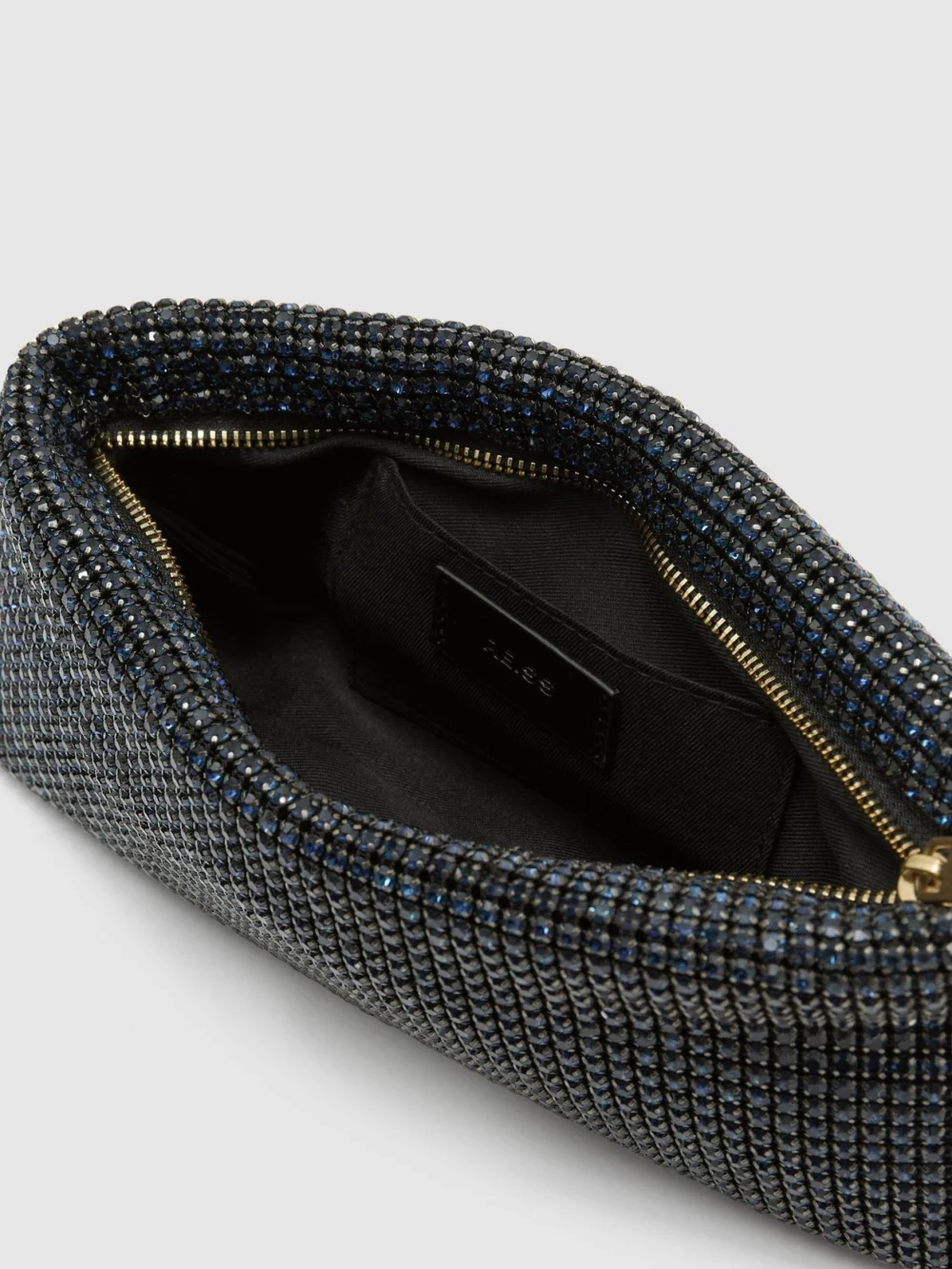 Reiss Navy Crystal Embellished Pouch Clutch Bag,, view 4