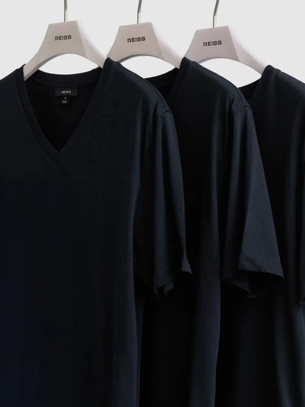 Reiss Navy Dayton Pack-pack Cotton V-neck Tailored-fit T-shirts