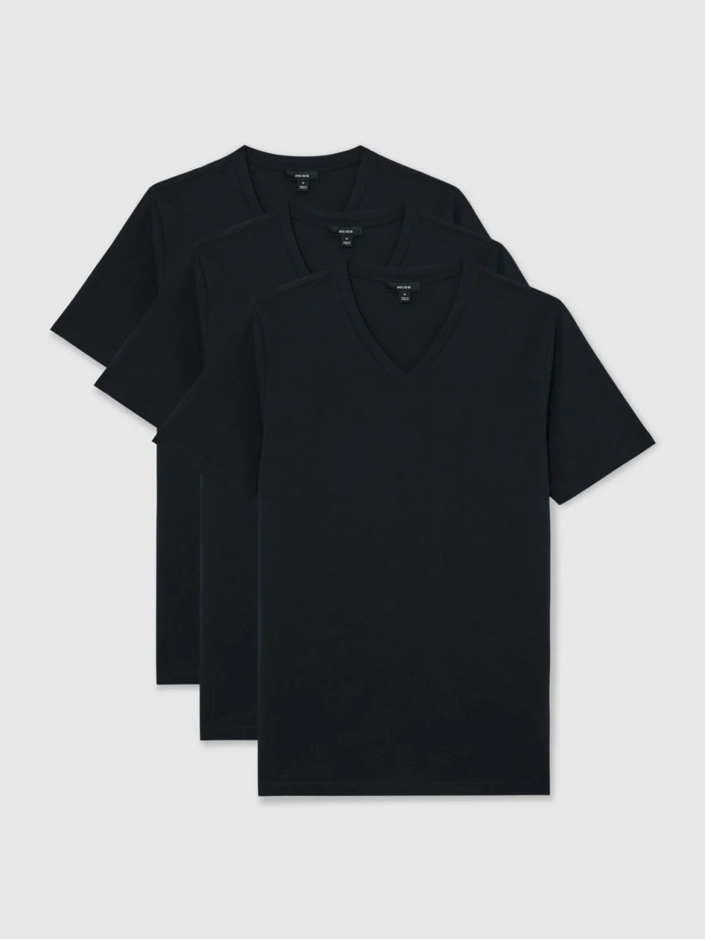 Reiss Navy Dayton Pack-pack Cotton V-neck Tailored-fit T-shirts, view 2
