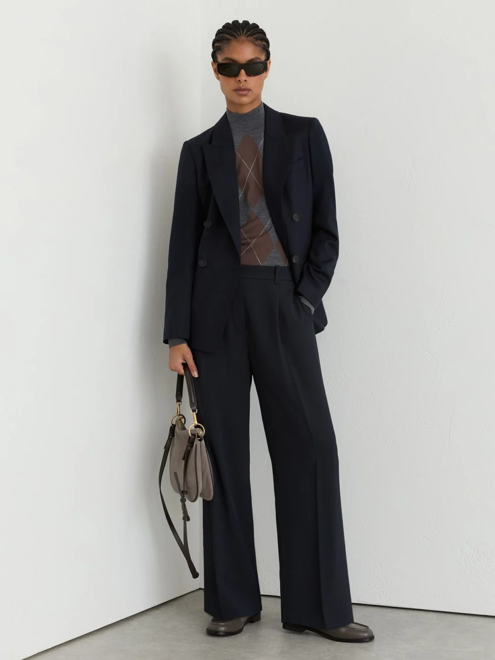 Reiss Navy Elasticated-waist Wide-leg Twill Trousers