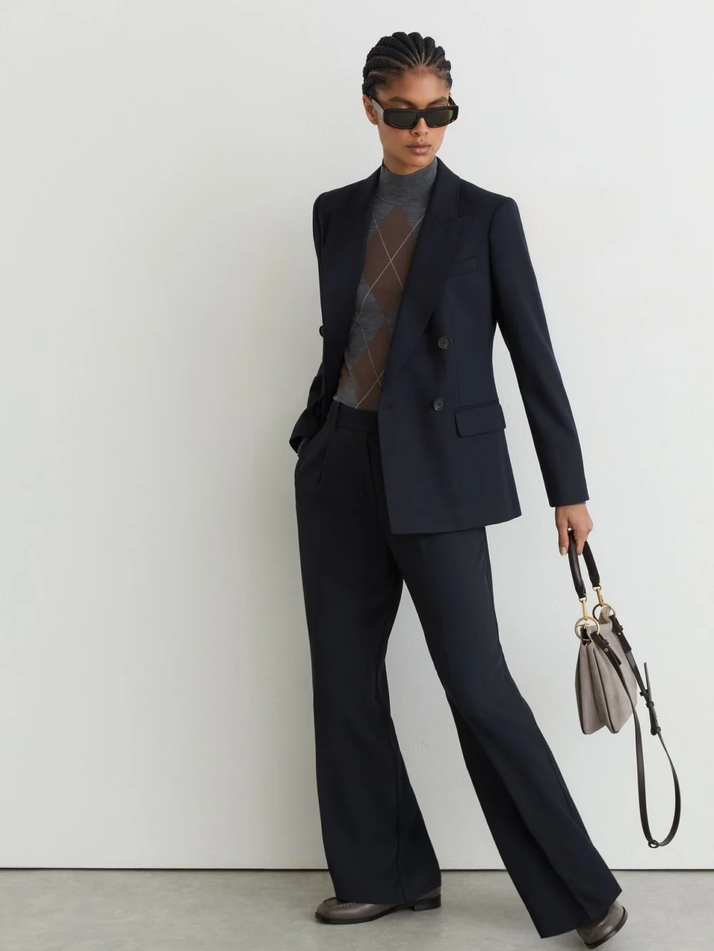 Reiss Navy Elasticated-waist Wide-leg Twill Trousers, view 5