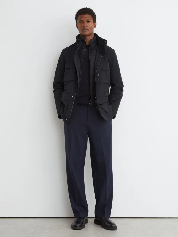 Reiss Navy Four-pocket Hooded Jacket with Removable Gilet