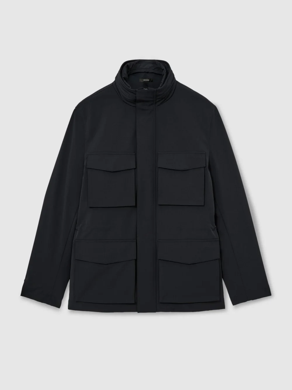 Reiss Navy Four-pocket Hooded Jacket with Removable Gilet, view 2