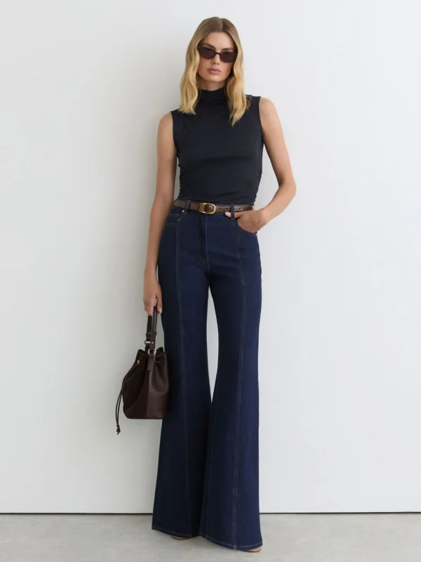Reiss Navy Funnel-neck Jersey-knit Vest with Wool