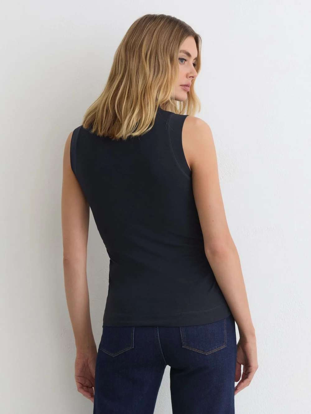 Reiss Navy Funnel-neck Jersey-knit Vest with Wool, view 3