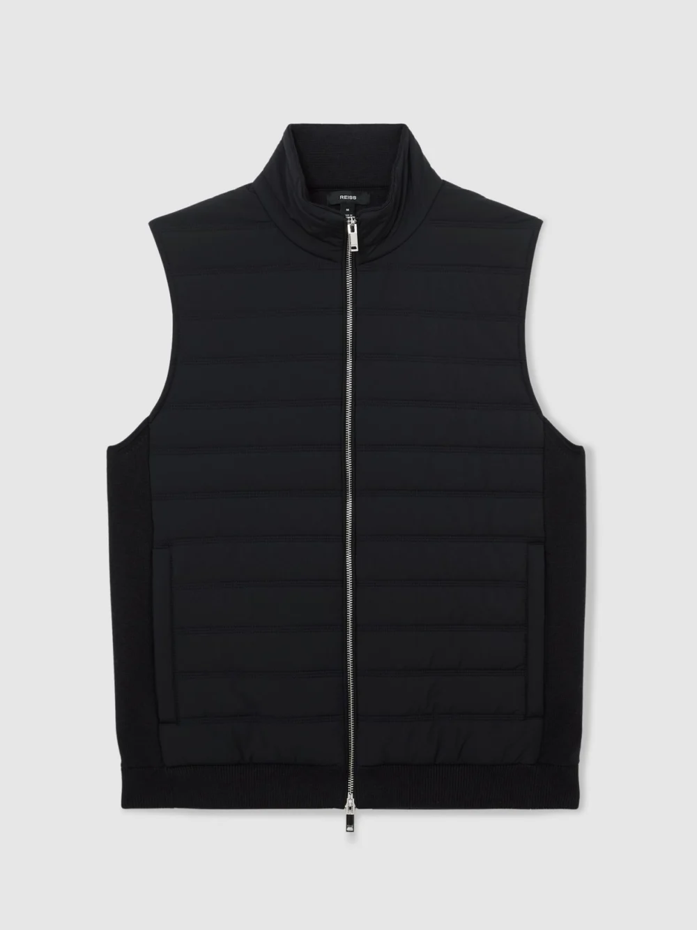 Reiss Navy Funnel-neck Quilted Knit Gilet, view 2