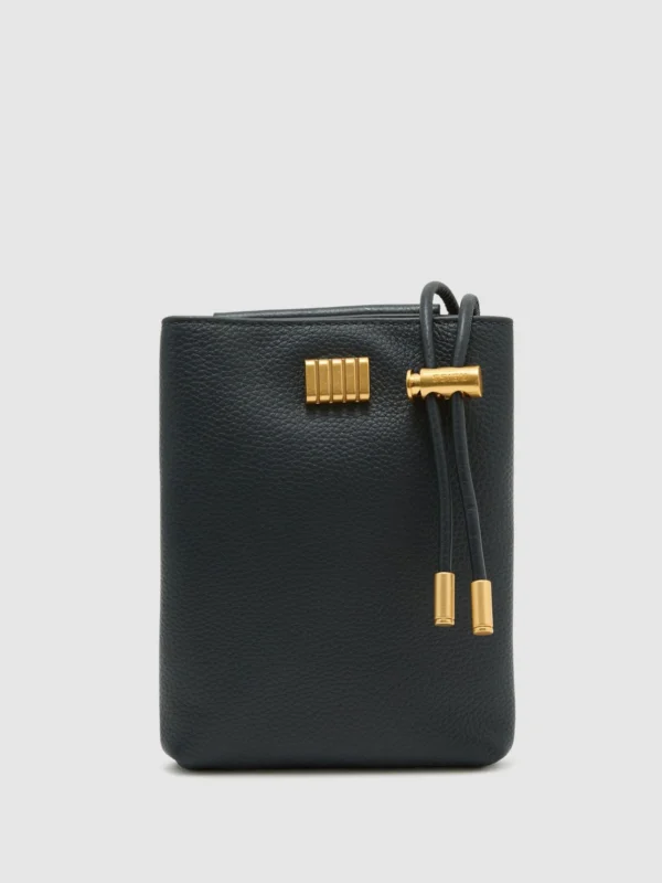 Reiss Navy Grained-leather Phone Crossbody Bag,