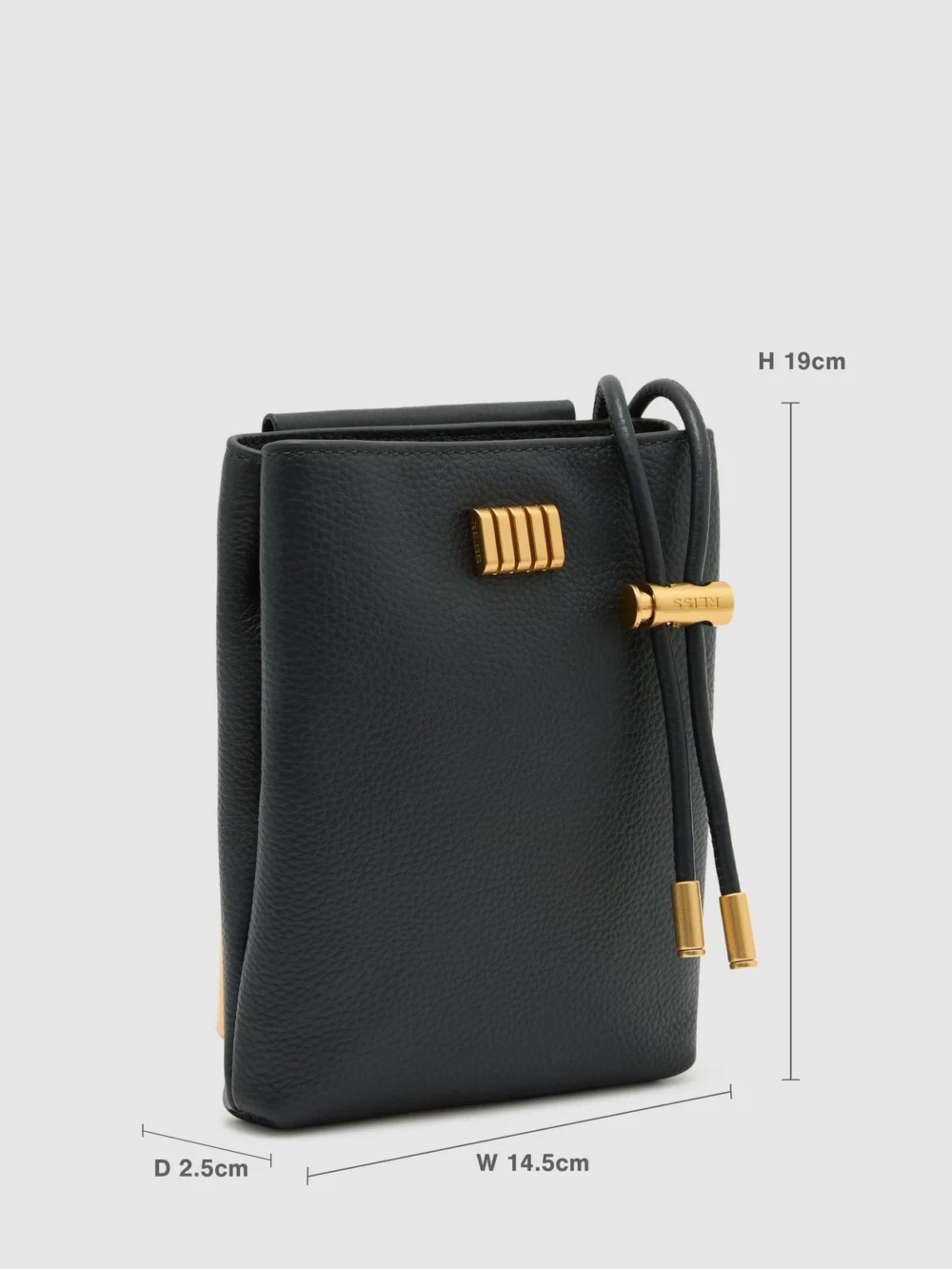 Reiss Navy Grained-leather Phone Crossbody Bag,, view 2