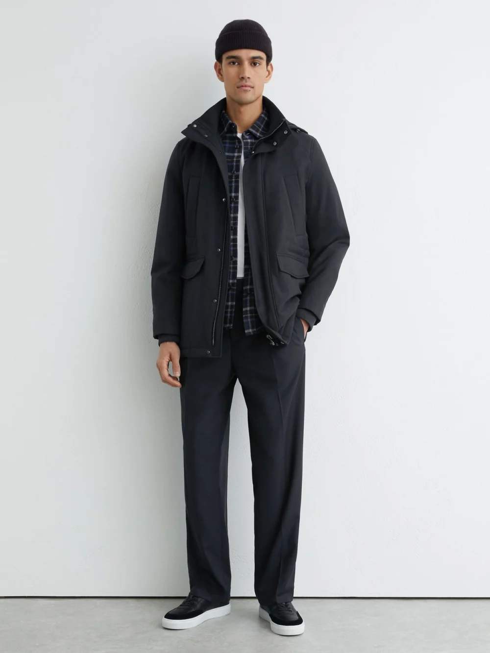 Reiss Navy Hooded Zip-through Padded Coat, view 3